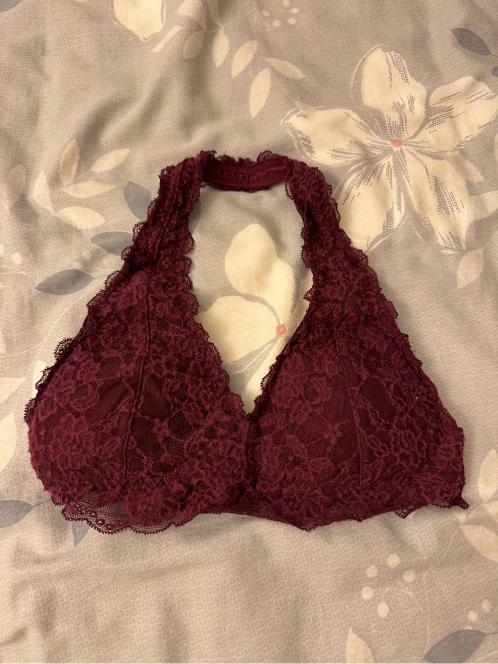 Maroon Laced Halter Bralette
